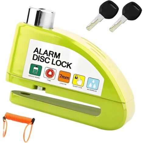 Antivol de frein à disque avec alarme antivol, pour vélos, trottinette électrique, motos, etc., Jaune (Corde de sécurité incluse)
