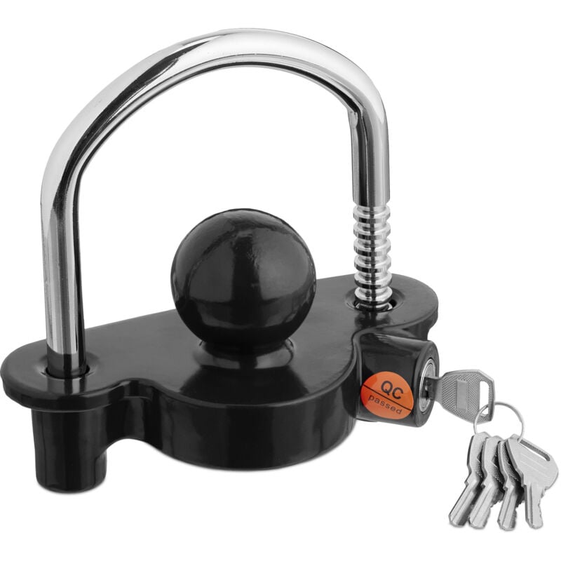 Antivol de remorque pour attelage, 5 clés, protection contre le vol des remorques, caravanes, noir/argenté - Relaxdays