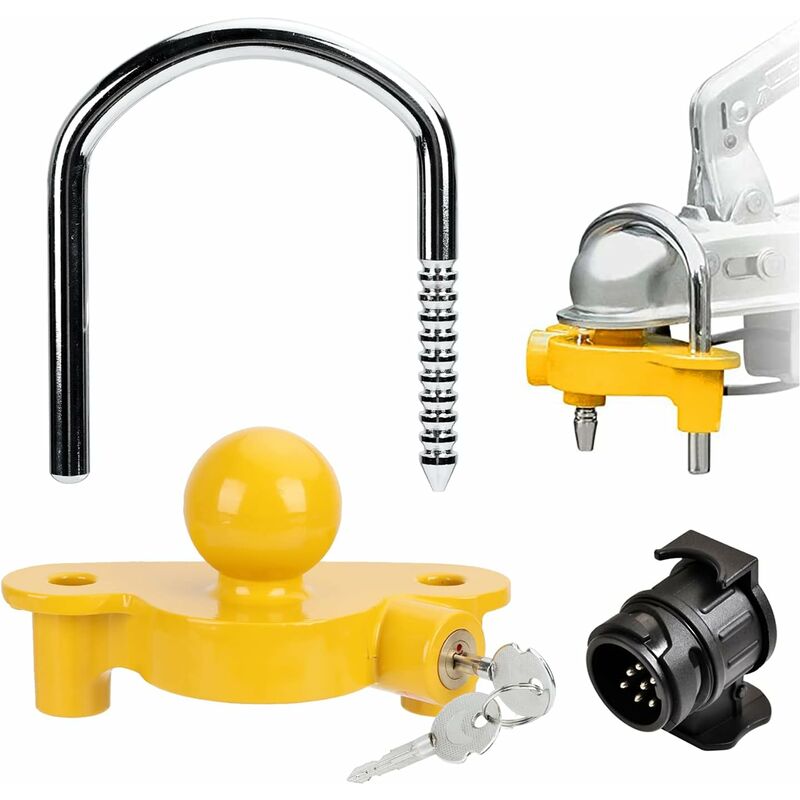 Antivol de Remorque Haute Sécurité - Avec Adaptateur 13 à 7 et Sac de Protection, Laiton Antivol pour Remorque, Verrou de Remorque Verrouillage