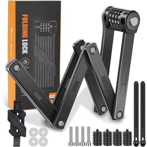 Antivol de vélo, antivol à combinaison, antivol pliable, niveau de sécurité 15, serrure à combinaison, 120 cm avec support