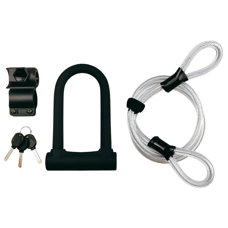 Antivol de vélo, Antivol en u pour vélo avec 1,2 m Flex Acier câble et support de montage Robuste pour Vélo, Bicyclette, Scooters, etc.