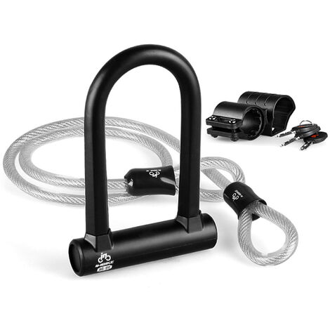 Antivol de vélo, Antivol en U pour vélo avec 1,2 m Flex Acier câble et Support de Montage Robuste pour Vélo, Bicyclette, Scooters, etc.
