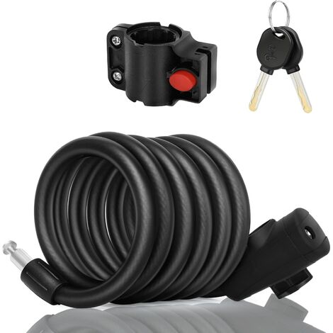 Antivol de Vélo avec 2 Clés,Noir 120cm Antivol en Spirale Chaîne Antivol Vélo Câble,Sécurité très élevé Cadenas de Vélo pour Vélo, Tricycle,Scooter,Motos,Vélo Electrique