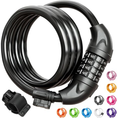 Antivol de vélo, câble antivol de 1,2 m, combinaison réinitialisable de 1,27 cm avec support de montage, convient aux vélos, trottinettes électriques et motos.