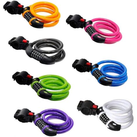 Antivol de vélo haute sécurité, combinaison à 5 chiffres réinitialisable, câble spiralé, idéal pour les vélos d'extérieur, 1,2 m x 12 mm, rose-AquaForge