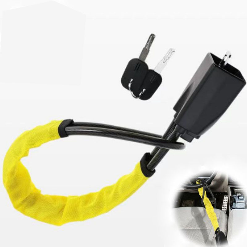 Gabrielle - Antivol de volant de voiture – Câble antivol rétractable, sécurité antivol de voiture, antivol universel en acier inoxydable avec clé,