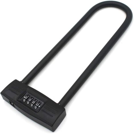 Antivol en U à 4 chiffres pour moto/vélo - Cadenas à combinaison verrouillable / Combinaison réinitialisable pour vélos / Verrouillable pour porte. (Noir)-AquaForge