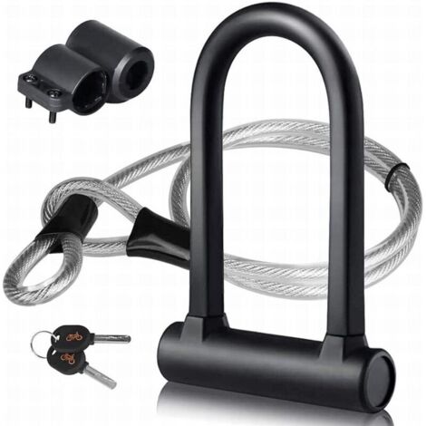 Antivol en U pour vélo U + câble antivol en acier avec support 2 en 1 antivol de vélo en U flexible câble en acier