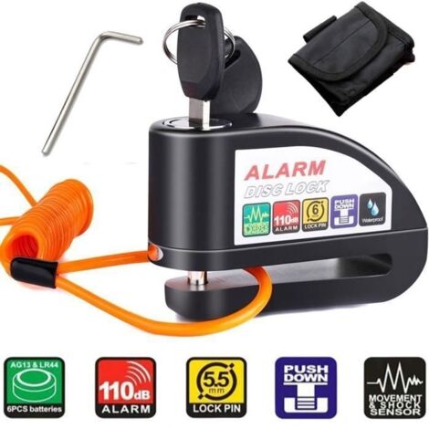 Antivol Moto,Bloque Disque Moto avec Alarme de 110db Antivol Scooter Etanche pour Moto/Vélo/Scooter/VTT avec 3 Clés, 1 Clé