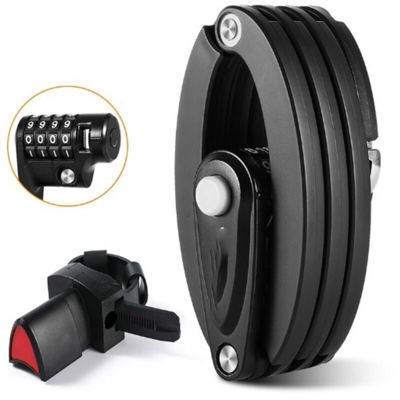 Csparkv - Antivol pliable pour vélo avec support, cadenas à combinaison à 4 chiffres, 85 cm de long, antivol de vélo haute sécurité, antivol pliable