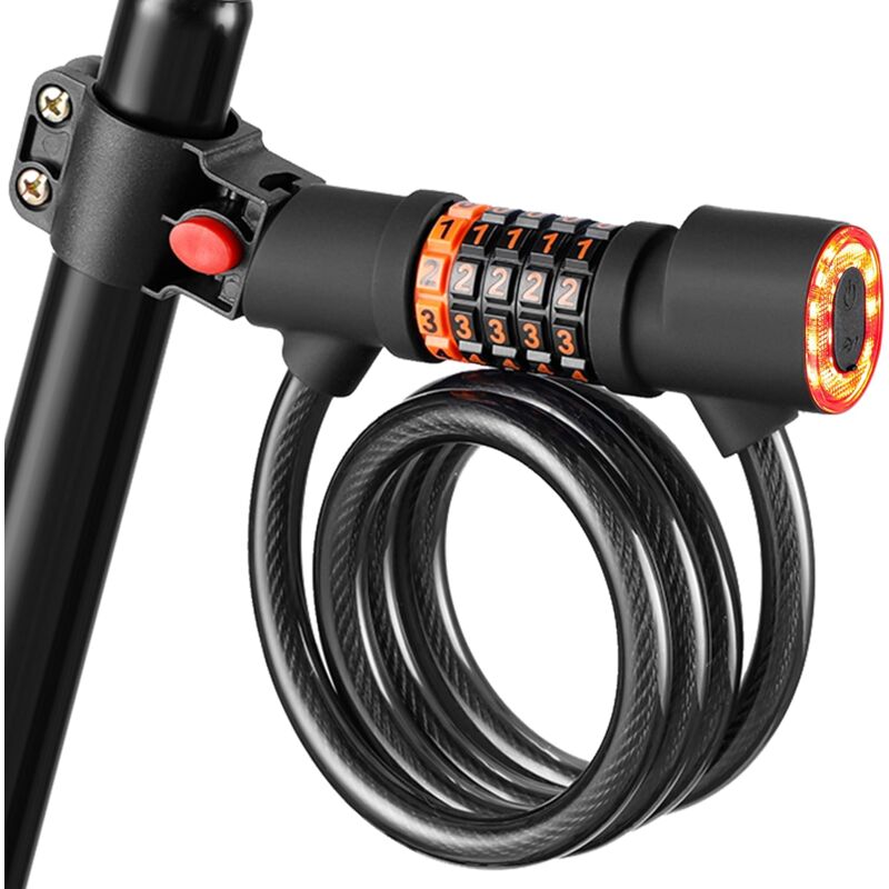 Antivol Velo, Cadenas Velo Antivol, 120cm x 12mm Antivol Trotinette Electrique avec LumièRe Led, 5 Chiffres Intelligente Code Cadenas Antivol