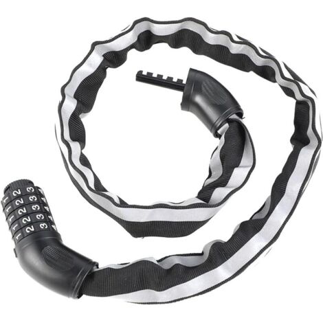 Antivol Vélo - Cadenas Velo - Antivol À Code Pour Vélo - Chaîne Antivol Vélo - Antivol Vélo Haute Sécurité - Avec Bandes Réfléchissantes (Noir)