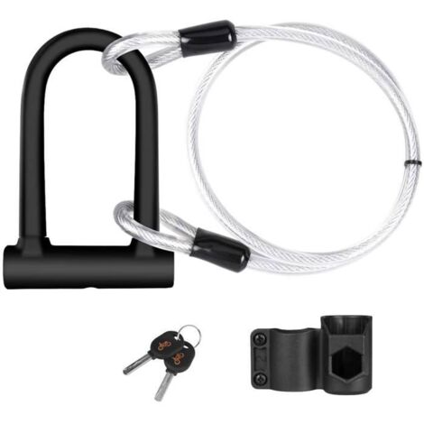 Antivol Vélo en U, avec 2 Clés et 1,2 m Flex Acier Câble + Support de Fixation sur Cadre,pour VTT, Scooters Sécurité Cadenas