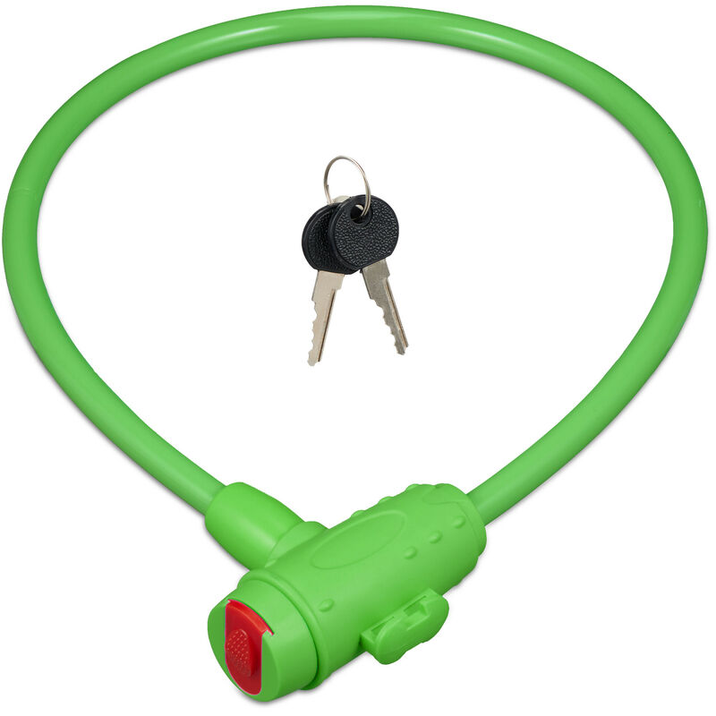 Antivol vélo pour enfants, avec 2 clés, 70 cm de long, câble pour bicyclettes et trottinettes, vert