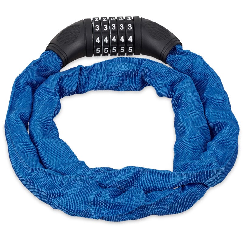 Antivol vélo en lot de 2, Cadenas à code, Chaine anti-vol pour vélo, moto ou poussette, 5 chiffres, acier, 120 cm, bleu
