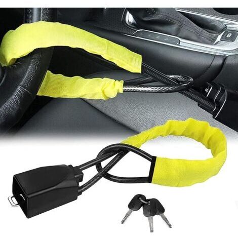 Antivol Voiture Volant, Bloque Volant Voiture Serrure Antivol Utilitaire avec 2 Clés Dispositif Antivol de Voiture pour Voitures SUV Camions Fourgonnettes, Jaune