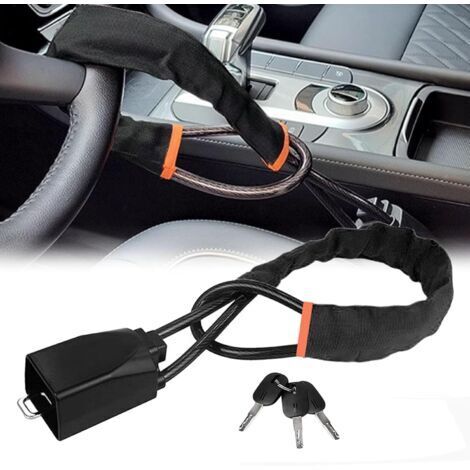 Antivol Voiture Volant, Bloque Volant Voiture Serrure Antivol Utilitaire avec 2 Clés Dispositif Antivol de Voiture pour Voitures SUV Camions Fourgonnettes, Noir