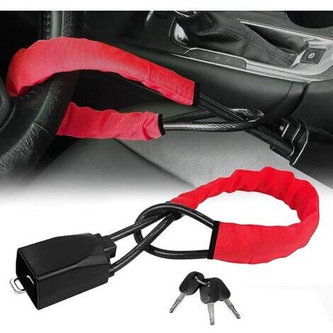 Antivol Voiture Volant, Bloque Volant Voiture Serrure Antivol Utilitaire avec 2 Clés Dispositif Antivol de Voiture pour Voitures SUV Camions Fourgonnettes, Rouge