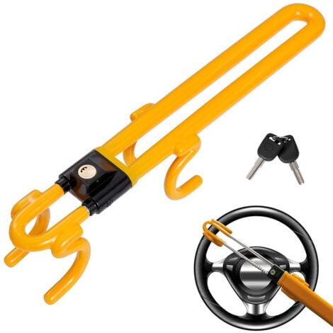YOZHIQU Antivol Voiture,Ajustement Universel Canne Antivol Voiture,Antivol Volant Voiture, Haute Visibilité crochet antivol, Robuste, pour La Caravane, Fourgon, Voiture - Avec 2 Clés(Jaune)