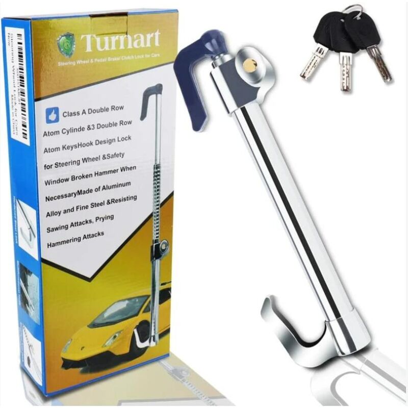 Antivol Volant, Canne Antivol Voiture, Bloque Volant Auto, FabriquÉ en Acier Inoxydable, avec 3 Clés (Gris)