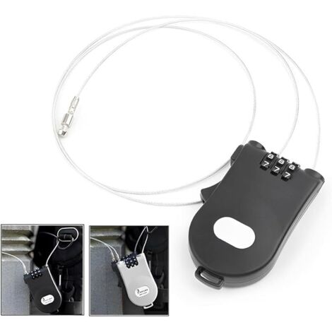 Antivols à combinaison 3 chiffres, Câble rétractable 100cm pour vélo et équipements, Sécurité ajustable pour scooters, motos et poussettes, Câble acier gainé