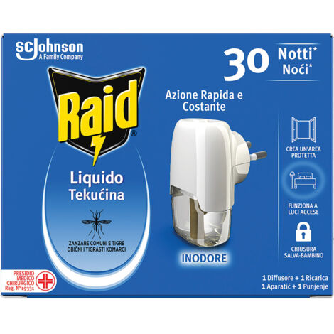 ANTIZANZARE ELETTRICO AD EMANAZIONE con 1 ricarica liquida  - RAID