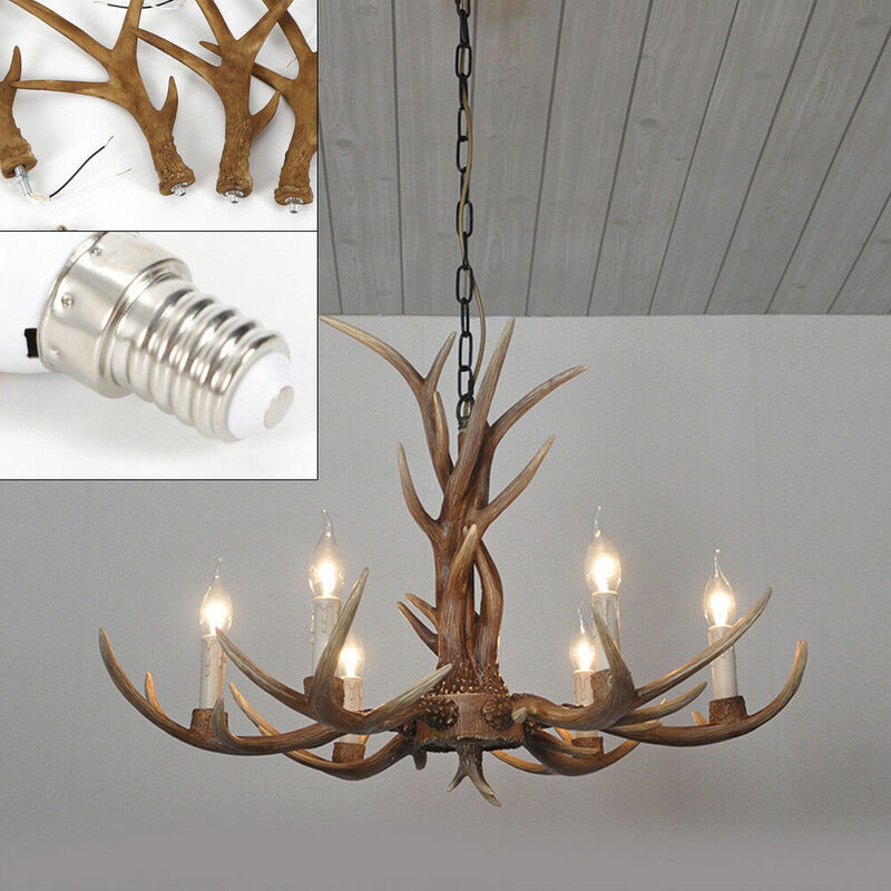 Etoile - Kronleuchter Geweihlampe Deckenlampe Hängelampe 6 flammig Lampe Leuchte Geweih Deckenleuchte Geweihleuchte Loft Bar Landhaus