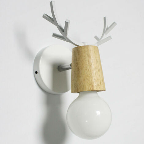 Antler Wall Light Fitting, Creative Wood E27 Wall Sconce Modern White Wall Lamp for Bedroom Living Room Bedside
