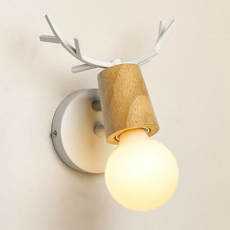 Antler Wall Light Fitting, Creative Wood Wall Sconce Modern White Christmas Deer Wall Lamp for Bedroom Living Room Bedside