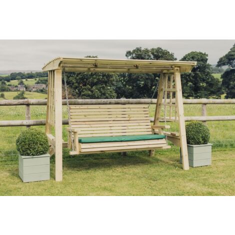 Antoinette Swing - Sits 3, Wooden Garden Swinging Chair Hammock - L125 x W230 x H185 cm - Minimal Assembly Required