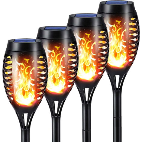 Antorchas solares con llama parpadeante, luces solares LED para uso en exteriores, mini decoración paisajística impermeable para jardín, patio, jardín (juego de 4)