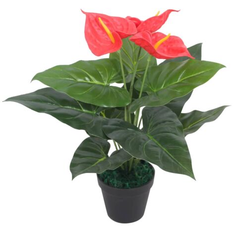 Pianta artificiale Alocasia Odora con vaso nero 57 cm