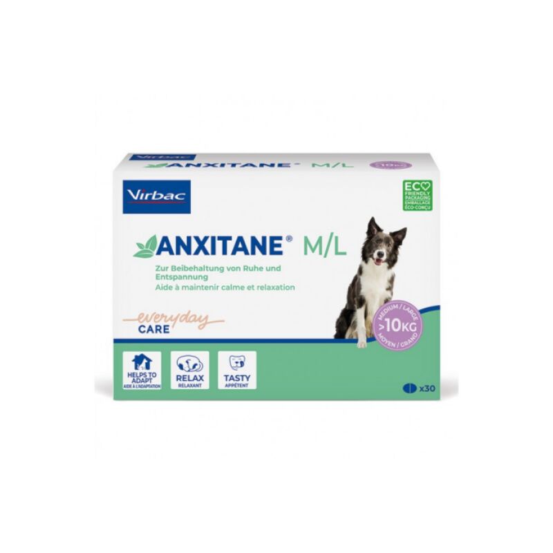 Virbac - Anxitane contre le stress et l'anxiété pour chien de + de 10 kg Boite ML 30 cps 100 mg