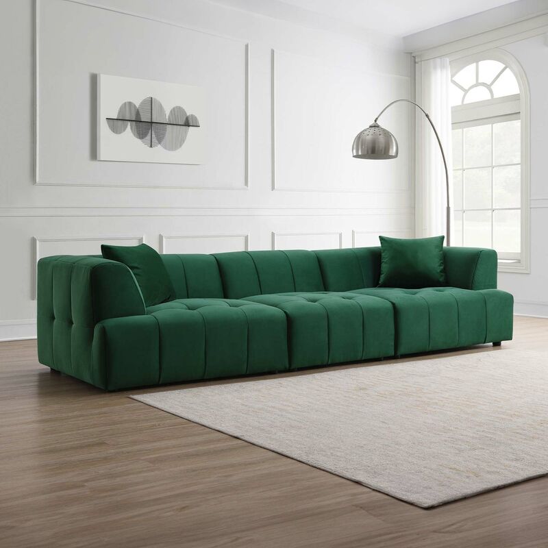 mobilier deco - anya - canapé capitonné 4 places en velours vert - vert