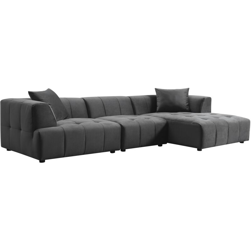 Mobilier Deco - anya angle - Canapé d'angle capitonné en velours gris - Angle droit