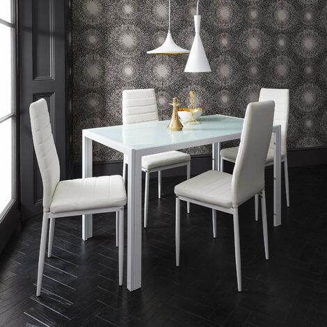 main image of "Anya glass dining table set - 4 seater - white - white"