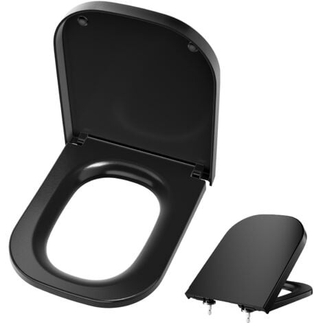 Anycee Max Abattant WC avec mécanisme de fermeture en douceur, abattant WC en Duroplast noir, couvercle WC carré à dégagement rapide, capacité de charge jusqu'à 150 kg