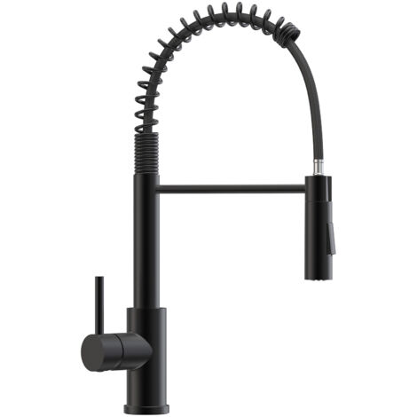 Anycee Max Mitigeur de Cuisine à Ressort avec Douchette Extensible, Mitigeur Ressort avec 2 Fonctions, Noir Robinet Douchette de Evier Rotatif à 360°