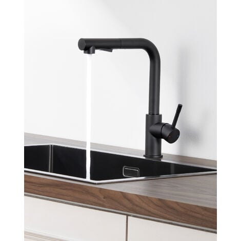 Anycee Max Robinet de cuisine avec douchette extractible, robinet d'évier rotatif à 360°, noir