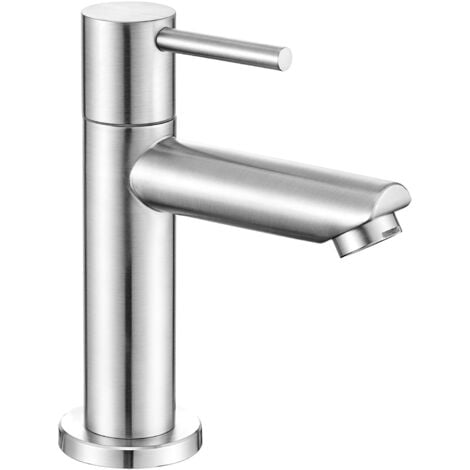 Anycee Max Robinet de Lavabo Brossé - Robinet Eau Froide Uniquement - Robinet pour Salle de Bain - Robinet d'eau Froide