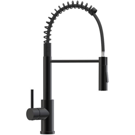 Anycee Max Spring Küchenmischbatterie mit ausziehbarer Brause, Spiralfeder Mischbatterie mit 2 Funktionen, schwarzer 360° drehbarer Spültisch-Brausehahn