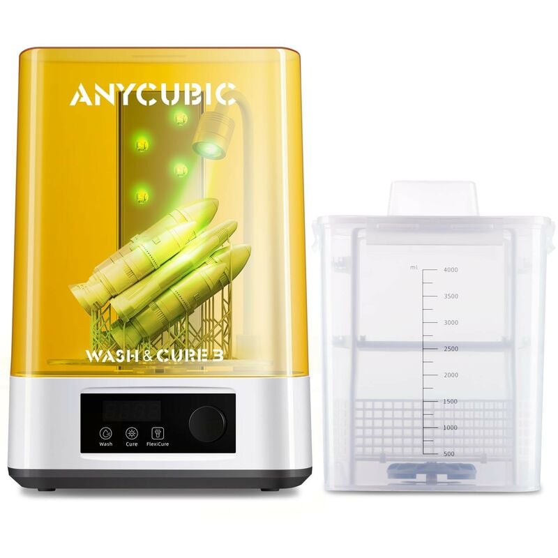 ANYCUBIC Wash & Cure 3 pour Imprimantes 3D Resin LCD/DLP/SLA, 2 en 1 Seau de Lavage, Lampes à Col de Cygne, économie d'IPA, Faible Niveau Sonore,