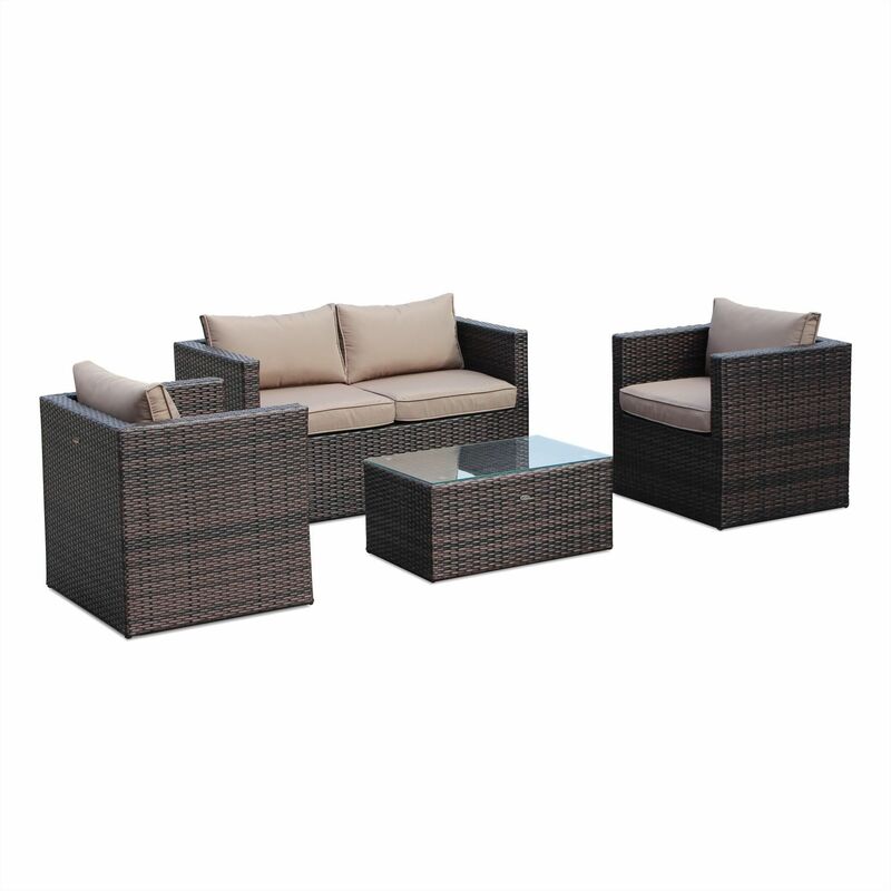 Anzio 4 Seater Rattan Garden Sofa Set Aluminium Chocolate Brown Anzio 4 Seater Rattan Garden Sofa Set Aluminium Chocolate Brown
