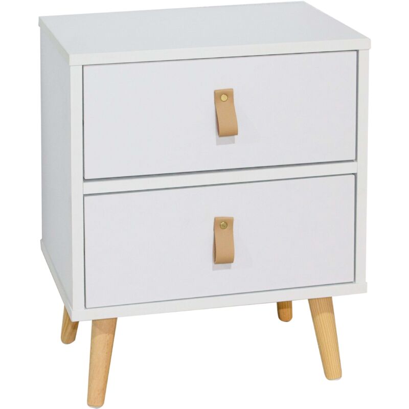 Miroytengo - Table de chevet blanche avec 2 tiroirs, Anzio, chambre moderne, pieds en bois, 50x40x30 cm