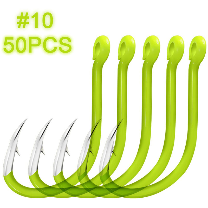 

Asupermall - 50pcs anzuelos de pesca fluorescentes anzuelos de pesca de acero al carbono,Agujero, 10