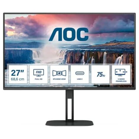 AOC 27V5CE - Monitor FHD de 27 Pulgadas, Altavoz (1920 x 1080, 75 Hz, HDMI, USB-C, USB Hub), Color Negro