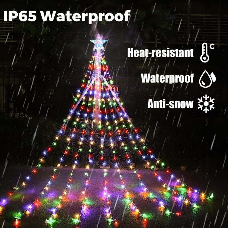 Aofonchy Solar Christmas Tree Lights with Star, 3M Strings 288LED Christmas Lights with Remote Control, Waterproof Luminous Chains, Christmas