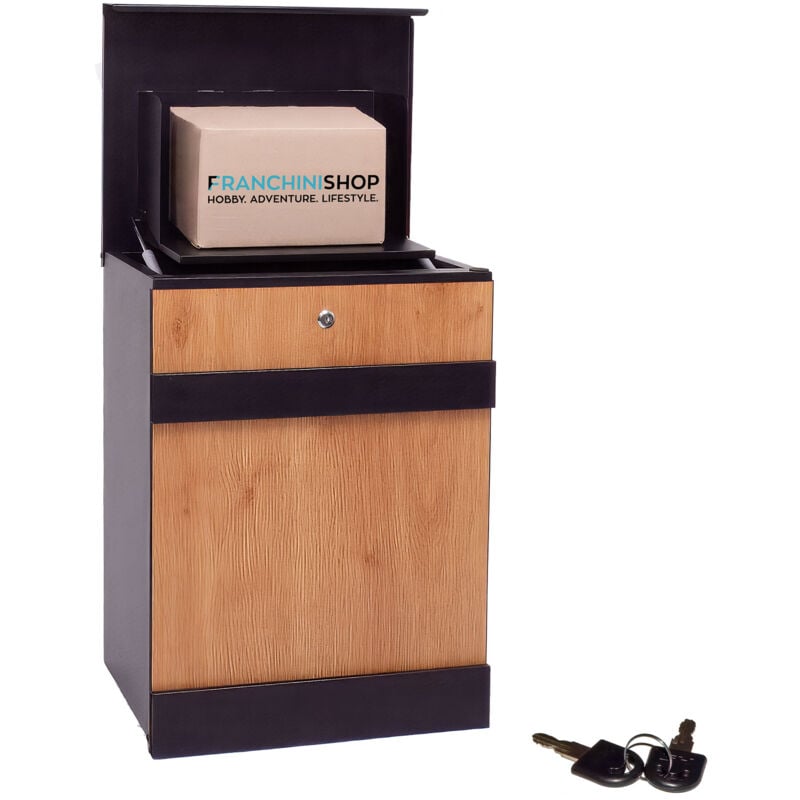 AOGA - Boîte à lettres et à colis 44x35,5x58 cm en acier noir et contreplaqué