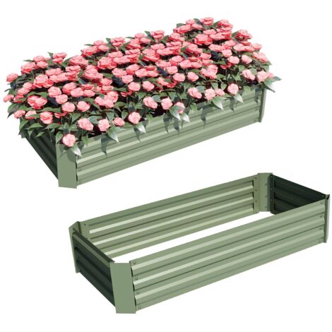 Aoodor 2 Packs 1.2 X 0.6 X 0.3 M Galvanised Raised Bed for Garden-green