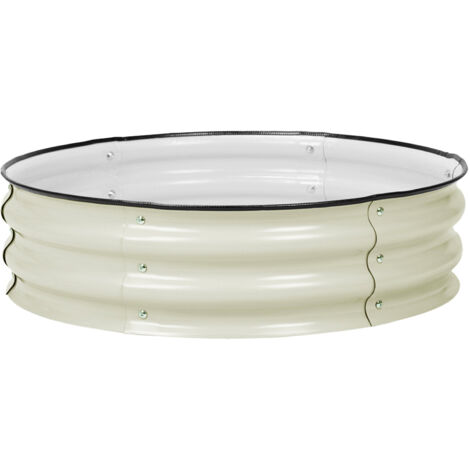 Aoodor 23 cm Tall 76 cm Round Aluzinc Metal Raised Garden Bed-Outdoor Garden Planter Box-Beige